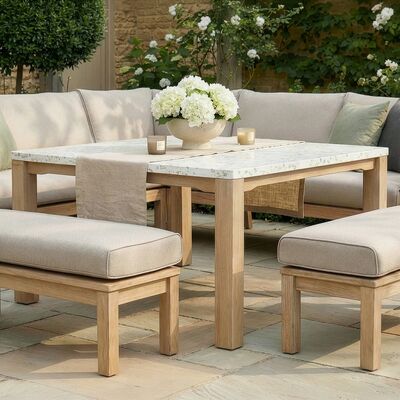 Antigua Corner Sofa Set with Terrazzo Table  - Light Brown