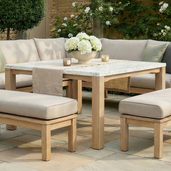 Antigua Corner Sofa Set with Terrazzo Table  - Light Brown