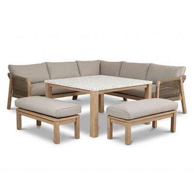 Antigua Corner Sofa Set with Terrazzo Table  - Light Brown
