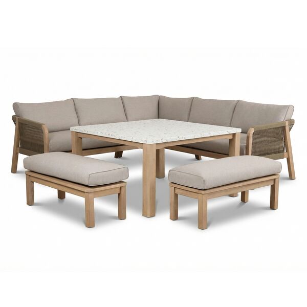 Antigua Corner Sofa Set with Terrazzo Table  - Light Brown