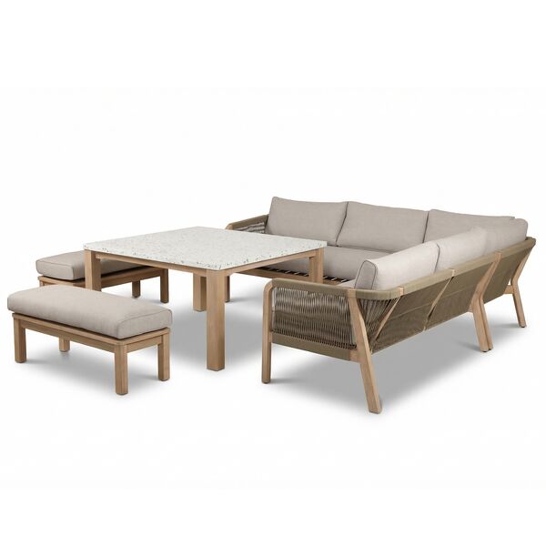 Antigua Corner Sofa Set with Terrazzo Table  - Light Brown