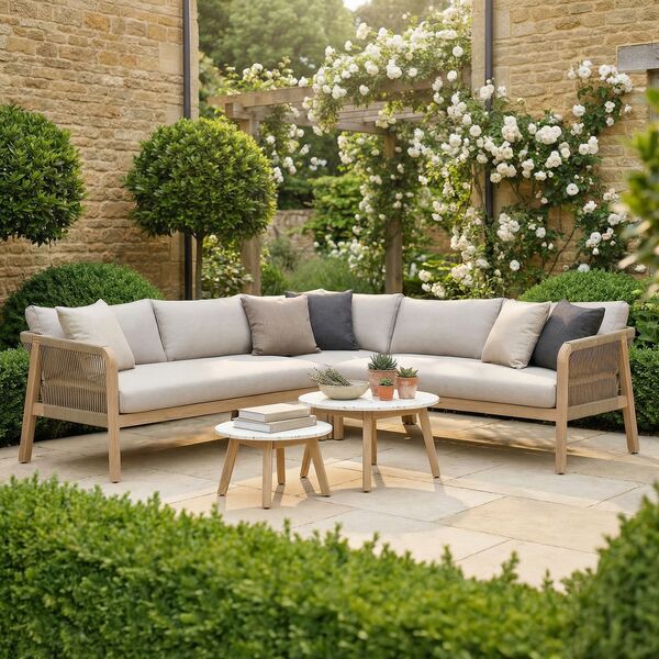 Antigua Corner Sofa Set with 2 x Round Terrazzo Tables