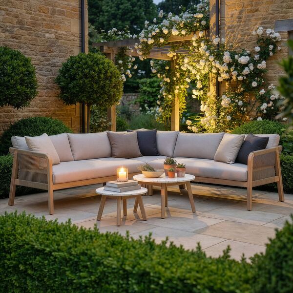 Antigua Corner Sofa Set with 2 x Round Terrazzo Tables