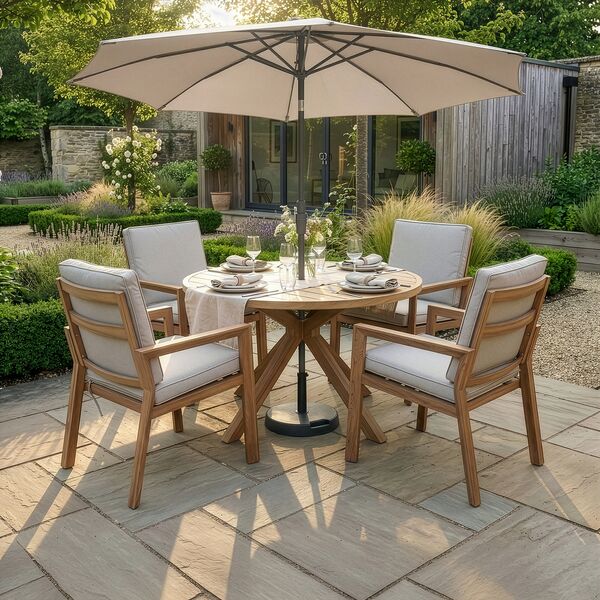 New York 4 Seat Round Dining Set - Wood Effect