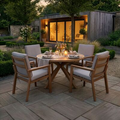 New York 4 Seat Round Dining Set - Wood Effect
