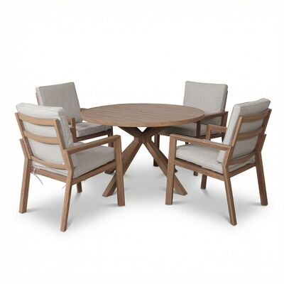 New York 4 Seat Round Dining Set - Wood Effect