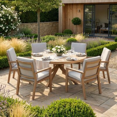 New York 6 Seat Round Dining Set - Wood Effect
