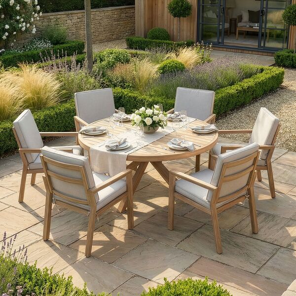 New York 6 Seat Round Dining Set - Wood Effect