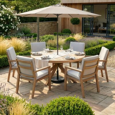 New York 6 Seat Round Dining Set - Wood Effect