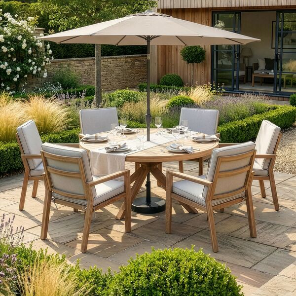 New York 6 Seat Round Dining Set - Wood Effect