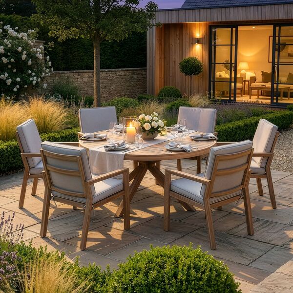 New York 6 Seat Round Dining Set - Wood Effect
