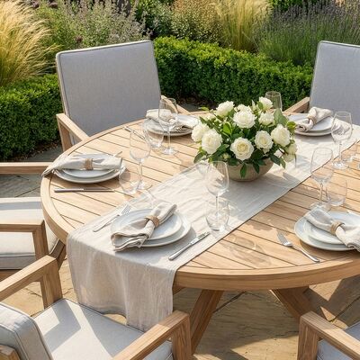 New York 6 Seat Round Dining Set - Wood Effect