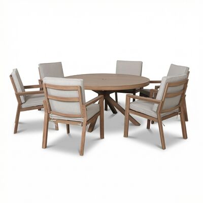 New York 6 Seat Round Dining Set - Wood Effect