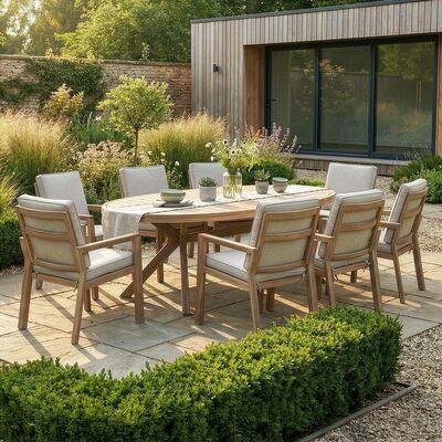 New York 8 Seat Oval Dining Set - Wood Effect