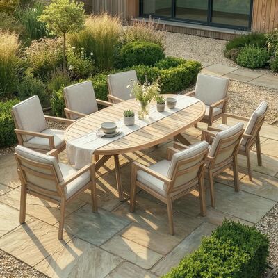 New York 8 Seat Oval Dining Set - Wood Effect