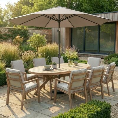 New York 8 Seat Oval Dining Set - Wood Effect