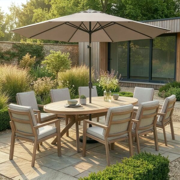 New York 8 Seat Oval Dining Set - Wood Effect