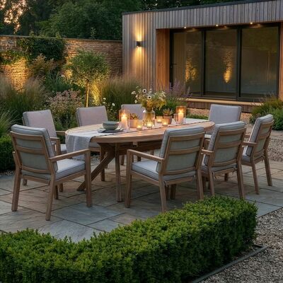 New York 8 Seat Oval Dining Set - Wood Effect