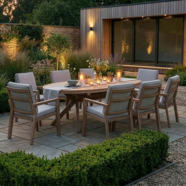 New York 8 Seat Oval Dining Set - Wood Effect