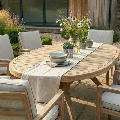 New York 8 Seat Oval Dining Set - Wood Effect