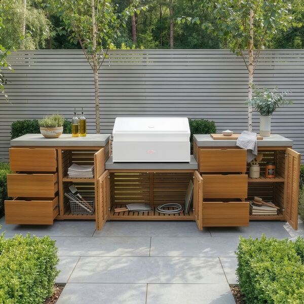 Bali Outdoor Kitchen Storage Unit - Double Unit Grill Configuration