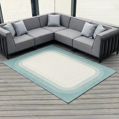 Outdoor Rug Ocean - Blue with Cream Edge
