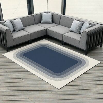 Outdoor Rug Cloud - Dark Blue with Cream Edge