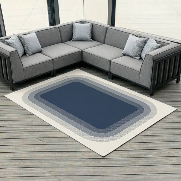 Outdoor Rug Cloud - Dark Blue with Cream Edge