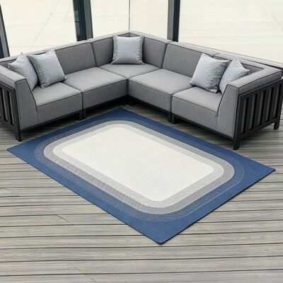 Outdoor Rug Cloud - Cream with Dark Blue Edge