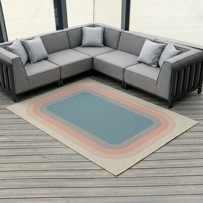 Outdoor Rug Paradise - Aqua Inner with Cream Edge