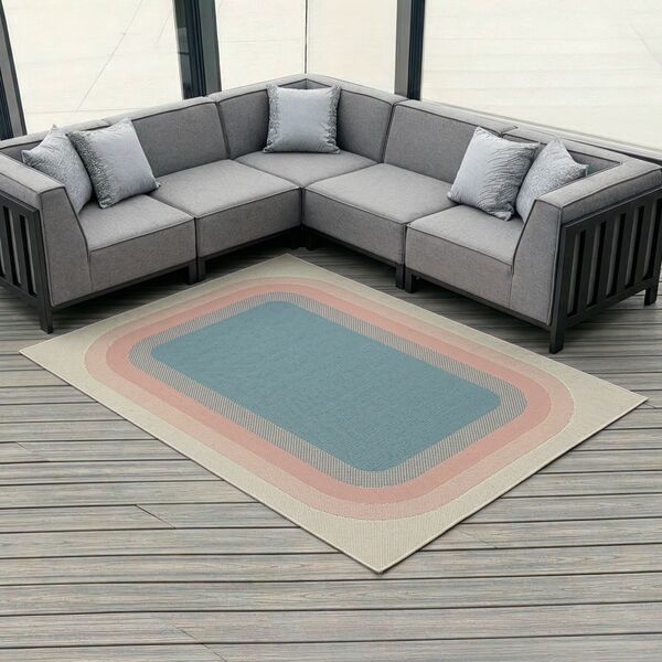 Outdoor Rug Paradise - Aqua Inner with Cream Edge