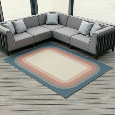 Outdoor Rug Paradise - Cream Inner with Aqua Edge