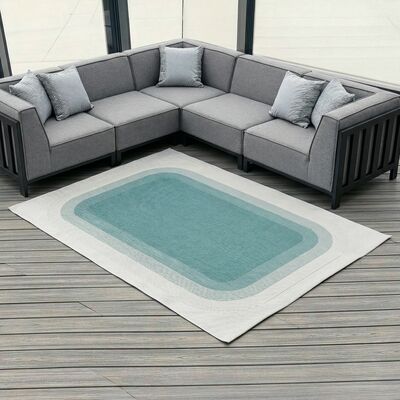 Outdoor Rug Ocean - Cream with Blue Edge