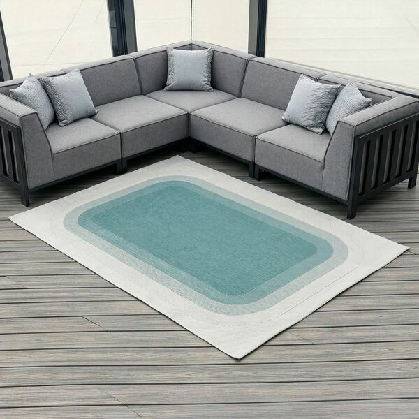 Outdoor Rug Ocean - Cream with Blue Edge