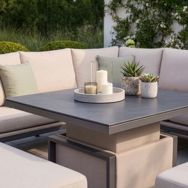Pulse Square Corner Dining Set with Rising Table / Oatmeal