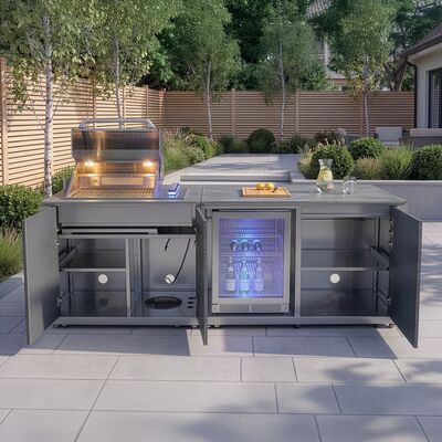 Maze Ember Outdoor Kitchen Island Unit with BBQ Grill and Fridge