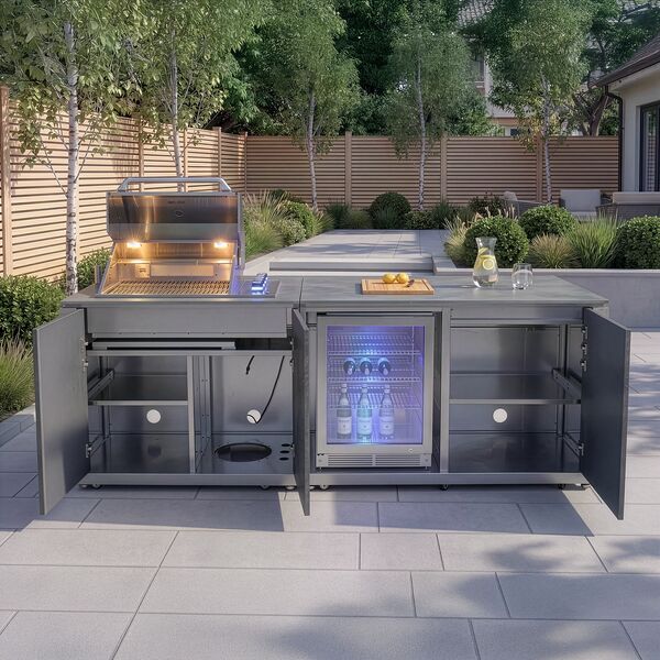 Maze Ember Outdoor Kitchen Island Unit with BBQ Grill and Fridge
