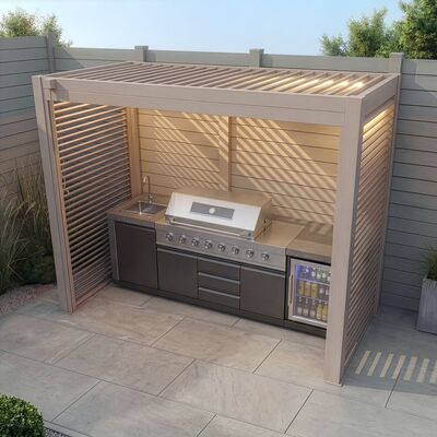 Como Free Standing BBQ Shelter with LED Lights - Side Louvre and Blind - Latte
