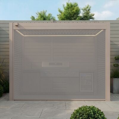 Como Free Standing BBQ Shelter with LED Lights - Side Louvre and Blind - Latte