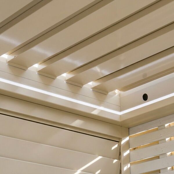 Como Free Standing BBQ Shelter with LED Lights - Side Louvre and Blind - Latte