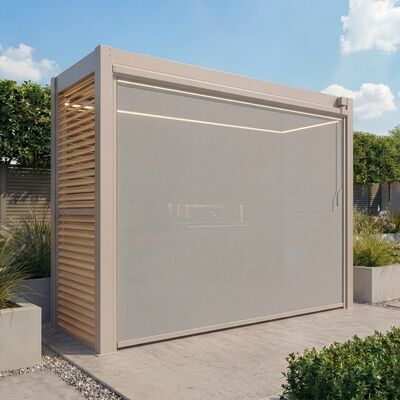 Como Free Standing BBQ Shelter with LED Lights - with Back Panel Side Louvre and Blind- Latte
