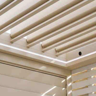 Como Free Standing BBQ Shelter with LED Lights - with Back Panel Side Louvre and Blind- Latte