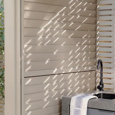 Como Free Standing BBQ Shelter with LED Lights - with Back Panel Side Louvre and Blind- Latte