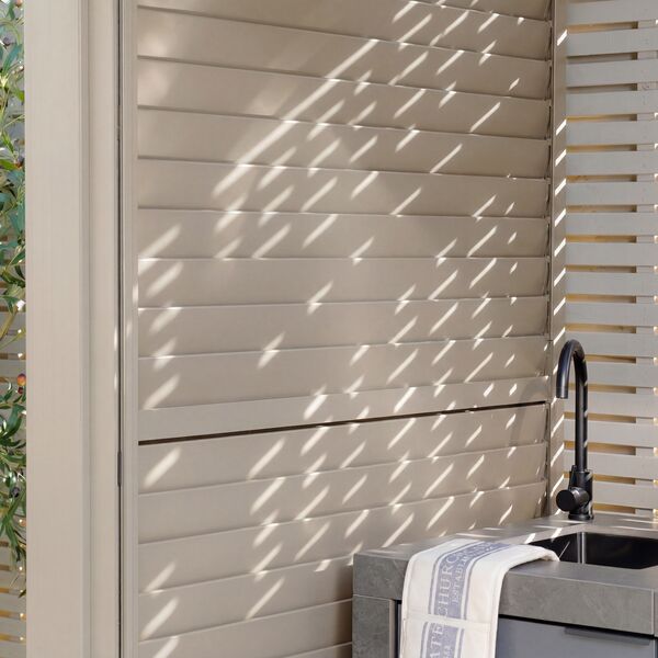 Como Free Standing BBQ Shelter with LED Lights - with Back Panel Side Louvre and Blind- Latte