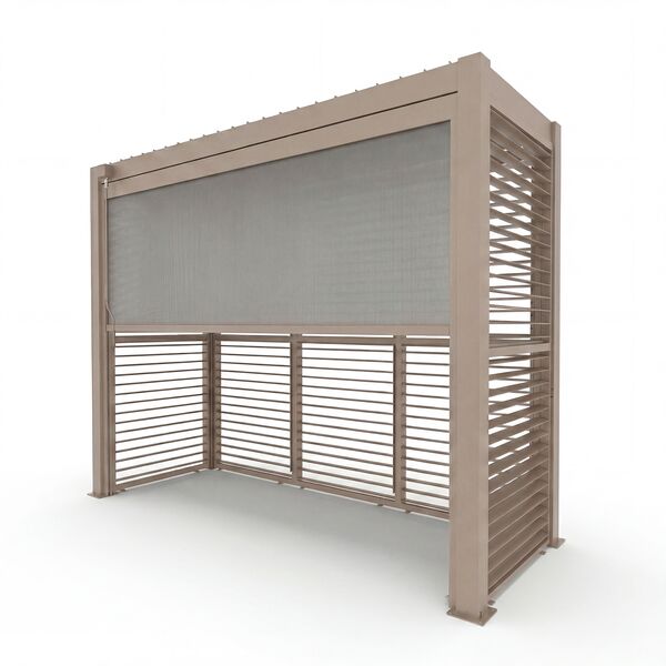 Como Free Standing BBQ Shelter with LED Lights - with Back Panel Side Louvre and Blind- Latte