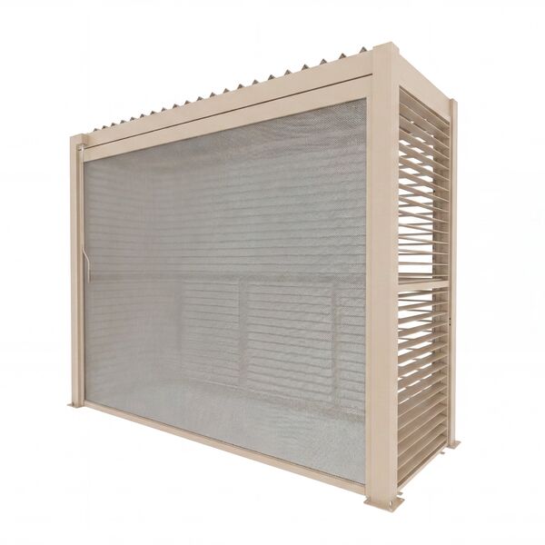 Como Free Standing BBQ Shelter with LED Lights - with Back Panel Side Louvre and Blind- Latte