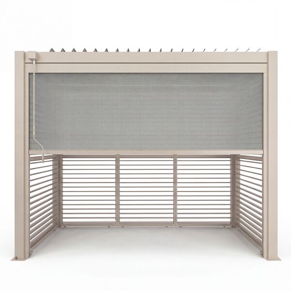 Como Free Standing BBQ Shelter with LED Lights - with Back Panel Side Louvre and Blind- Latte