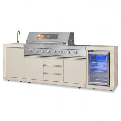 Maze Ember Linear Outdoor Kitchen Gas BBQ with Sink and Fridge - Latte