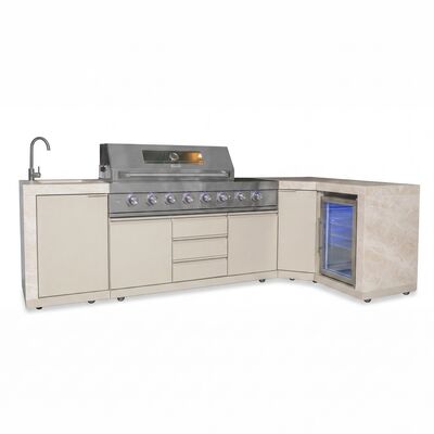 Maze Ember Outdoor Kitchen Corner Gas BBQ with Sink and Fridge - Latte