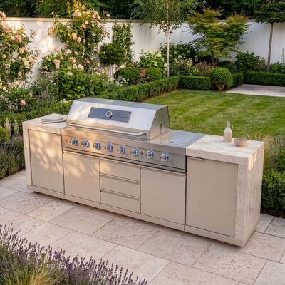 Maze Ember Linear Outdoor Kitchen With Gas BBQ & Cupboards - Latte